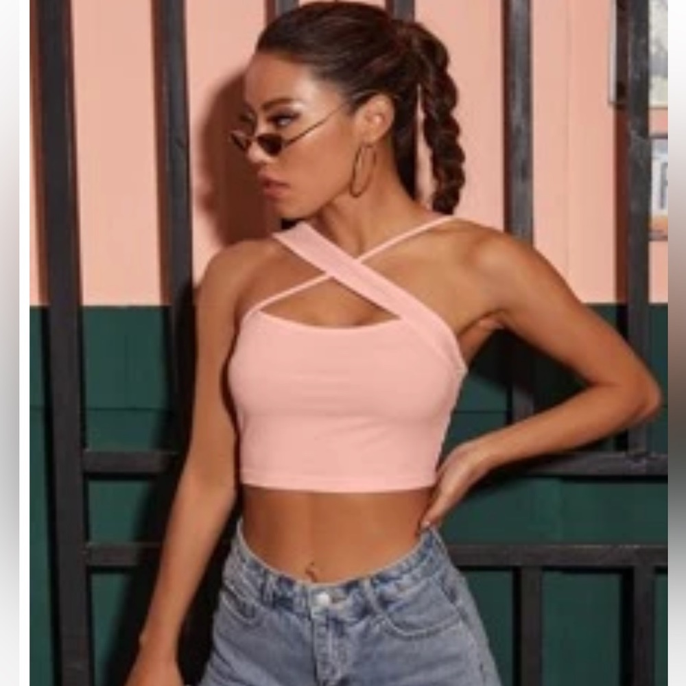 Pink Front Cross Crop Top